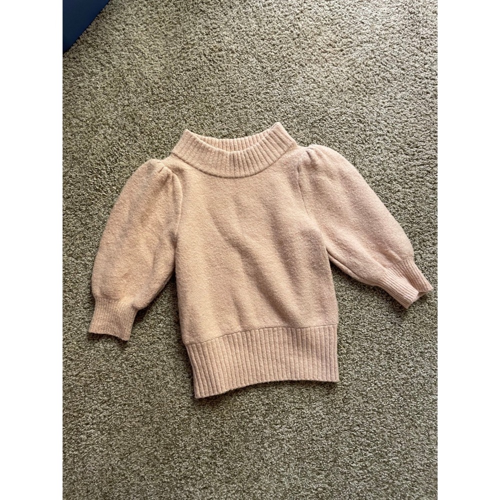 Free People Womens Peach Puff Sleeve Mock Neck Wool Blend Sweater Size XS